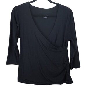 Soft Surroundings Womens Long Sleeve Petite M‎ Black Wrap Top Pima Cotton